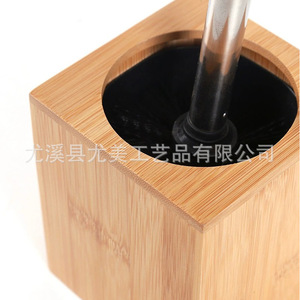 Bamboo toilet brush cleaning brush, long handle, toilet cleaning brush, bathroom toilet brush <b>set</b> - Product Image 3