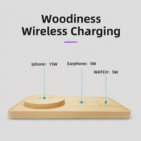 Station de charge sans fil magnétique 3-en-1 15W écologique en bois et bambou avec Type-C pour téléphones/iWatch/