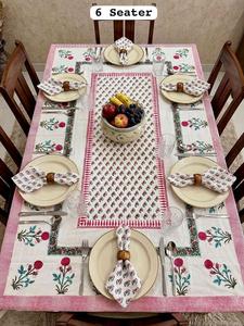 Modern Hand Block Printed 100% Cotton Dining <b>Table</b> <b>Cover</b> with Napkins for 6 Seater - Product Image 1