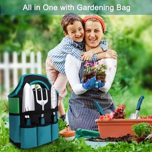 Ensemble d'outils de jardin Kynup, 7 pièces, outils à main en acier cyan pour travaux de jardinage avec sac de transport et gants - Product Image 4