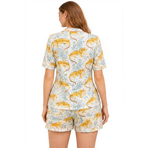 Conjunto de Pijama con Estampado Animal para Mujer, Manga Corta, Pantalones Cortos de Algodón para Descansar en Casa, Ropa de Dormir de Verano - Product Image 1