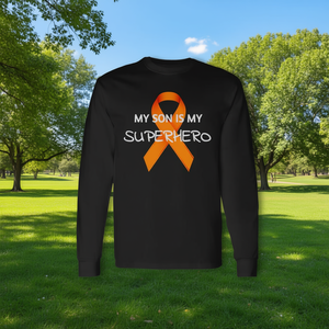 Camiseta de manga larga MY SON IS MY SUPERHERO para el mes de concienciación sobre la leucemia, camiseta promocional - Product Image 3