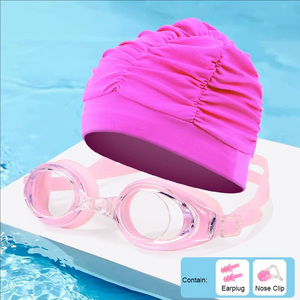 Bonnet de bain en PU imperméable pour femmes avec grand ensemble de lunettes cheveux longs bouclés dreadlocks tisse des tresses-pour la natation - Product Image 4