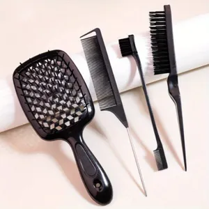 4pcs Detangling Hairbrush set Massage Paddle Eyebrow Hair Brush set Rat Tail Parting Comb kit Unbrush Hollow comb