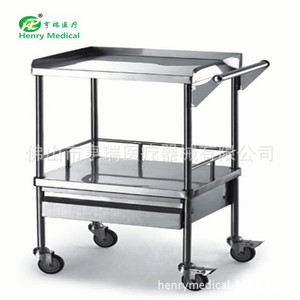 Chariot à instruments en acier inoxydable Henry à double niveau avec tiroirs et seaux pour usage hospitalier - Product Image 2