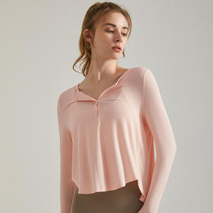 Gym Sport Femmes Active Wear Tshirt Manches Longues Bouton Côtelé Crop Top Formation Fitness Running Deportes De <span class=keywords><strong>Manga</strong></span> Corta - Product Image 5