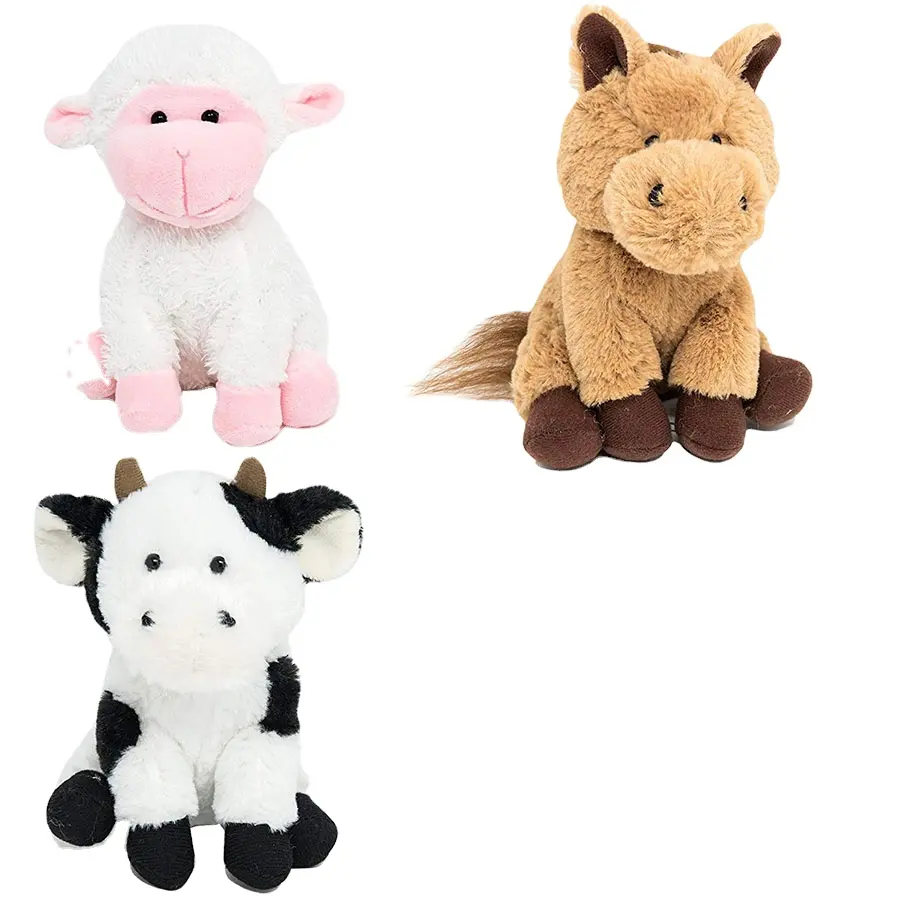 E780 Horse, Lamb, Pig, and Cow Farm Animal Squeezers with Sounds Stuffed Toys Plush Farm Animals