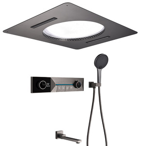 Luxuriöses Vollkupfer Quadratisches Digitales Wandmontiertes Duschset LED-Beleuchteter Wasserfall-Auslauf Regendusche Intelligente Digitalanzeige - Product Image 1