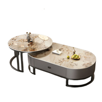 Ensemble de 2 tables de salon/bord de canapé de luxe, modernes, avec plateau en pierre frittée, en acier inoxydable argenté et doré, et verre, pour atelier