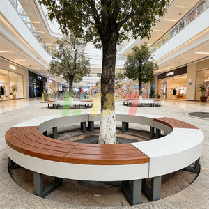 Banco de fibra de vidrio Libit para árboles, color personalizable, asientos comerciales para exteriores, diseño duradero, mobiliario para centros comerciales - Product Image 1