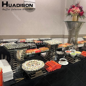 Conjunto de Suportes de Buffet Huadison em Aço Inoxidável Martelé para Bolos e Alimentos – Expositor de Buffet de Luxo - Product Image 3