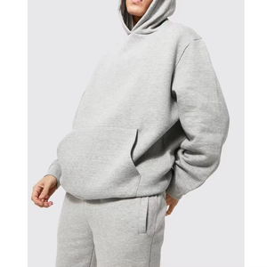 Men's Gray Hooded Sweatshirt & <b>Shorts</b> Set Solid Color Casual Wear <b>Polyester</b>\Cotton 430gsm For Sale - Product Image 5