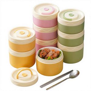 New Insulated Microwave Safe Multi-Layer Ceramic Liner Portable <b>Lunch</b> <b>Box</b> With Soup Cup for School & Office Use - Product Image 2