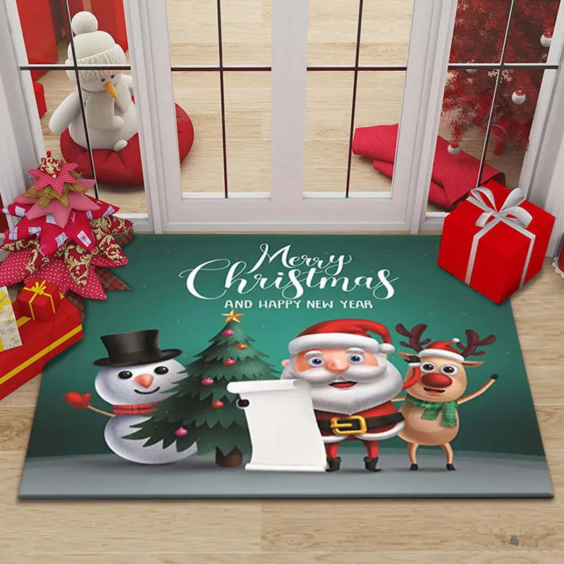 Amazon Merry Christmas Door Mats Non-slip Carpet Flannel Home Floor Mat Christmas Party Decorations Christmas Mat
