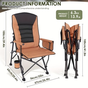 Chaise de camping pliable d'extérieur avec porte-gobelet et sac de transport, cadre en aluminium marron, tissu Oxford, chaise de jardin décontractée - Product Image 2