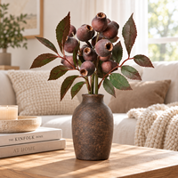 Cabang Buah Eucalyptus Buatan 32cm dengan Biji dan Buah Beri, Dihiasi Salju Buatan untuk Dekorasi Rumah dan Rangkaian Bunga Pernikahan
