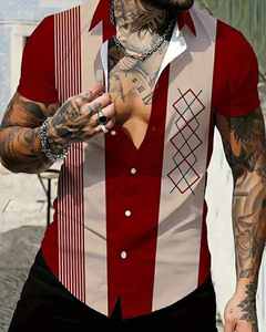 Chemise d'été pour homme, style hawaïen, manches courtes, boutonné<span class=keywords><strong>e</strong></span>, décontracté<span class=keywords><strong>e</strong></span>, imprimé géométrique, chemise de plage - Product Image 4