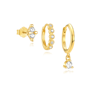 Boucles d'oreilles créoles classiques en argent 925 plaqué or 18 carats avec motif étoile, idéales pour le quotidien, collection de bijoux tendance - Product Image 2