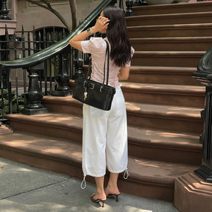 กางเกงคาปรีทรงหลวมสีพื้นแบบพื้นฐานพร้อมเชือกรูดข้อเท้าสไตล์ลำลองแนวสตรีทแวร์ - Product Image 5