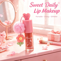 Gloss à lèvres miroir avec pendentif fleur pompon, lot de 24 pièces, kit de gloss hydratant non collant, maquillage pour les lèvres mignon pour femmes