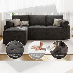 PZCN HOME Ensemble de canapés modulaires de luxe en forme de L canapé-lit convertible beige avec chaise de rangement - Product Image 5