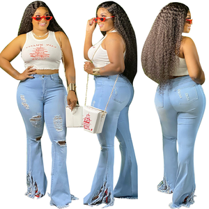 De moda de alta cintura <span class=keywords><strong>denim</strong></span> flare jeans para mujeres - Product Image 2