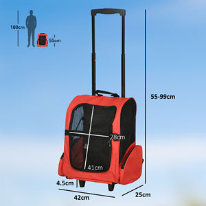 PawHut 2 in 1 <b>Dog</b> and Cat <b>Carrier</b> <b>Backpack</b> with Side Pockets, Telescopic Handle and Wheels, 42x25x55cm, Red - Product Image 3