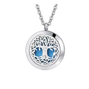 Collier diffuseur d'huiles essentielles et d'arôme en acier inoxydable, bijou, arbre de vie, accessoire d'aromathérapie, vente en gros, 316L, 2020