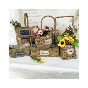 Portable Picnic Basket Woven Storage Flowerpot Basket Decoration Straw Rattan Wicker Plant Baskets Wholesale