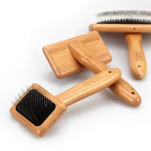 Pro Quality Self Cleaning Bamboo Wood Pet Dog Slicker Long Bristle Brush For Goldendoodles Dog And Cat Grooming