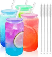 Gobelets à café glacé en verre borosilicate de haute qualité, 16 oz, avec couvercle en paille acrylique, anti-fuite, compatibles lave-vaisselle et micro-ondes, réutilisables