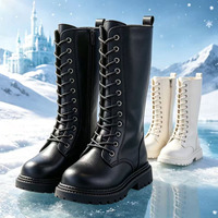 Bottines noires et blanches pour filles Yq 6608, fermeture éclair latérale, lacets, couleur unie, semelle extérieure en cuir artificiel, caoutchouc, loisirs