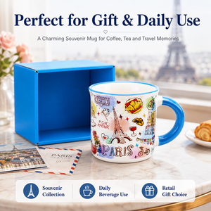 Mug à café en céramique et porcelaine, souvenir touristique de <span class=keywords><strong>Paris</strong></span>, France, design personnalisé OEM, avec bordure, compatible lave-vaisselle et micro-ondes - Product Image 4