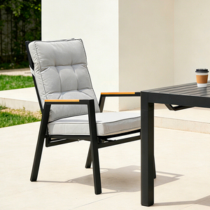 Fauteuil de jardin inclinable HOMFUL avec accoudoirs en teck incrusté, structure en aluminium, dossier en tissu et coussins épais - Product Image 6