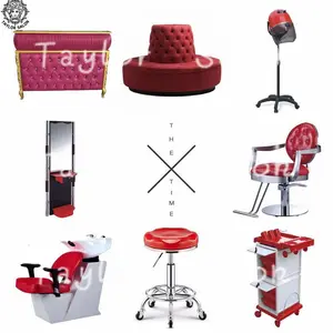 理发店设备发型椅洗发水单元镜子站美发椅红色沙龙家具套装