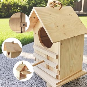 บ้านนกไม้ 27.5x24x36 ซม. แบบแขวนกลางแจ้ง ที่พักนกสัตว์เลี้ยง ตกแต่งแบบธรรมชาติ - Product Image 3