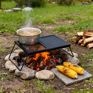 Grille de cuisson pliable en acier pour feu de camp, support et plancha portables pour la cuisson en extérieur - Product Image 2
