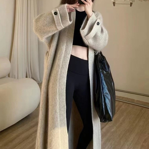 Cappotto Casual a <span class=keywords><strong>maglia</strong></span> a maniche lunghe <span class=keywords><strong>Beige</strong></span> moda <span class=keywords><strong>donna</strong></span> manica Raglan autunno e inverno maglione Cardigan lungo da <span class=keywords><strong>donna</strong></span> kaki - Product Image 2