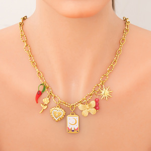 Collar de Acero Inoxidable DIY con Dijes de Corazón, Mariposa, Sol y Luna, Cadena de Clavícula Chapada en Oro de 18K, Joyería para Mujer, Regalo - Product Image 1