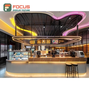 Modular Cafe Service Counter Tempered Glass Front Syrup Bottle Display Area Roastery Service Counter - Product Image 5