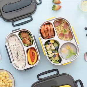 High Quality Stainless Steel Bento <b>Box</b> Thermal Insulated Plastic Lid Heatable Leak Proof BPA Free 3-Compartment Foldable <b>Lunch</b> - Product Image 2