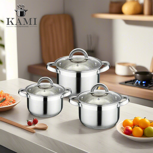 Stainless Steel Casserole Cookware <b>Set</b> Glass Lid Soup <b>Pot</b> Pan <b>Set</b> for Gas and Induction Kitchen Use - Product Image 5