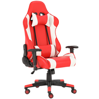 Chaise de bureau pivotante à 360 degrés de style racing multifonctionnelle, chaise de jeu ergonomique en cuir rouge avec accoudoirs 2D