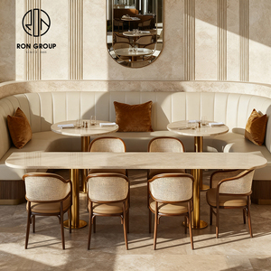 Juego de <span class=keywords><strong>Muebles</strong></span> Modernos de Alta Gama <span class=keywords><strong>para</strong></span> Cafetería y Restaurante, Mesa de Piedra Sinterizada, Ratán y Cuero, Sofá y Sillas - Product Image 6