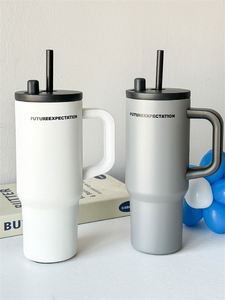 Large Stainless Steel <b>Tumbler</b> 24oz Double Wall Vacuum Insulated Travel <b>Cup</b> <b>with</b> Handle and <b>Straw</b> - Product Image 3