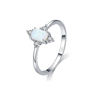 <b>Opal</b> <b>Ring</b> 925 Sterling Silver Prong Setting Round Diamond Accent Women's Classic Engagement Gemstone <b>Ring</b> - Product Image 1