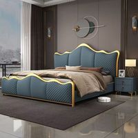 Lit en cuir moderne de luxe de haute qualité, taille king, tête de lit capitonnée en cuir, mobilier d'hôtel, lit rembourré avec matelas
