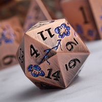 Ensemble de dés en métal personnalisés pour D&D, dés en métal à motif floral pour jeu (cuivre avec bleu)