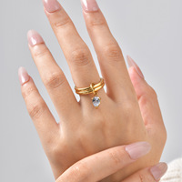 Bague pour femme en acier inoxydable à double anneau avec zircon blanc, bijou de mode doré