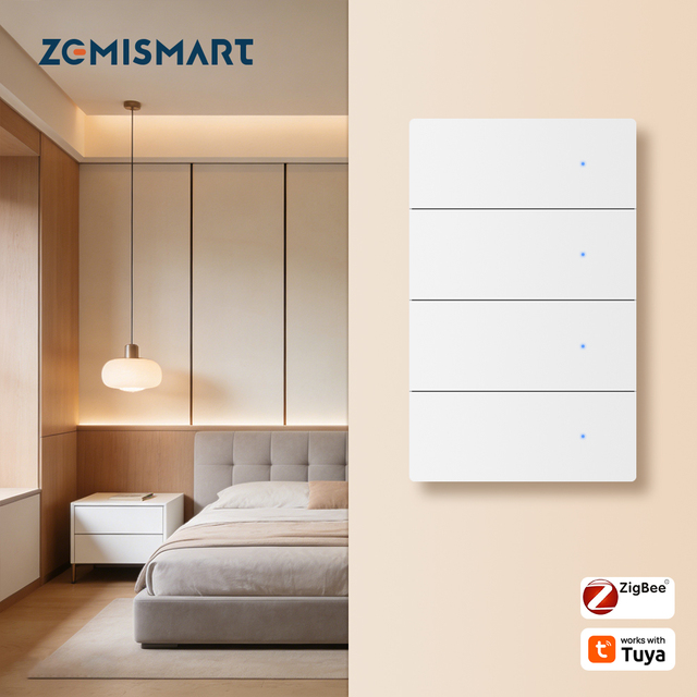 Zemismart Tuya Zigbee High Quality Smart Wall Light Switch with Aluminum Alloy Panel Push Button Works with Tuya Smart Life App